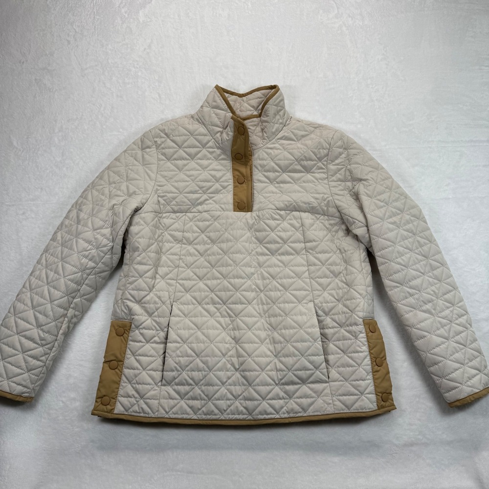 Lands' End Quilted Snap Pullover Jacket Primaloft Lightweight Beige S